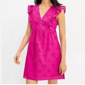 LOFT Eyelet Button Ruffle Swing Dress